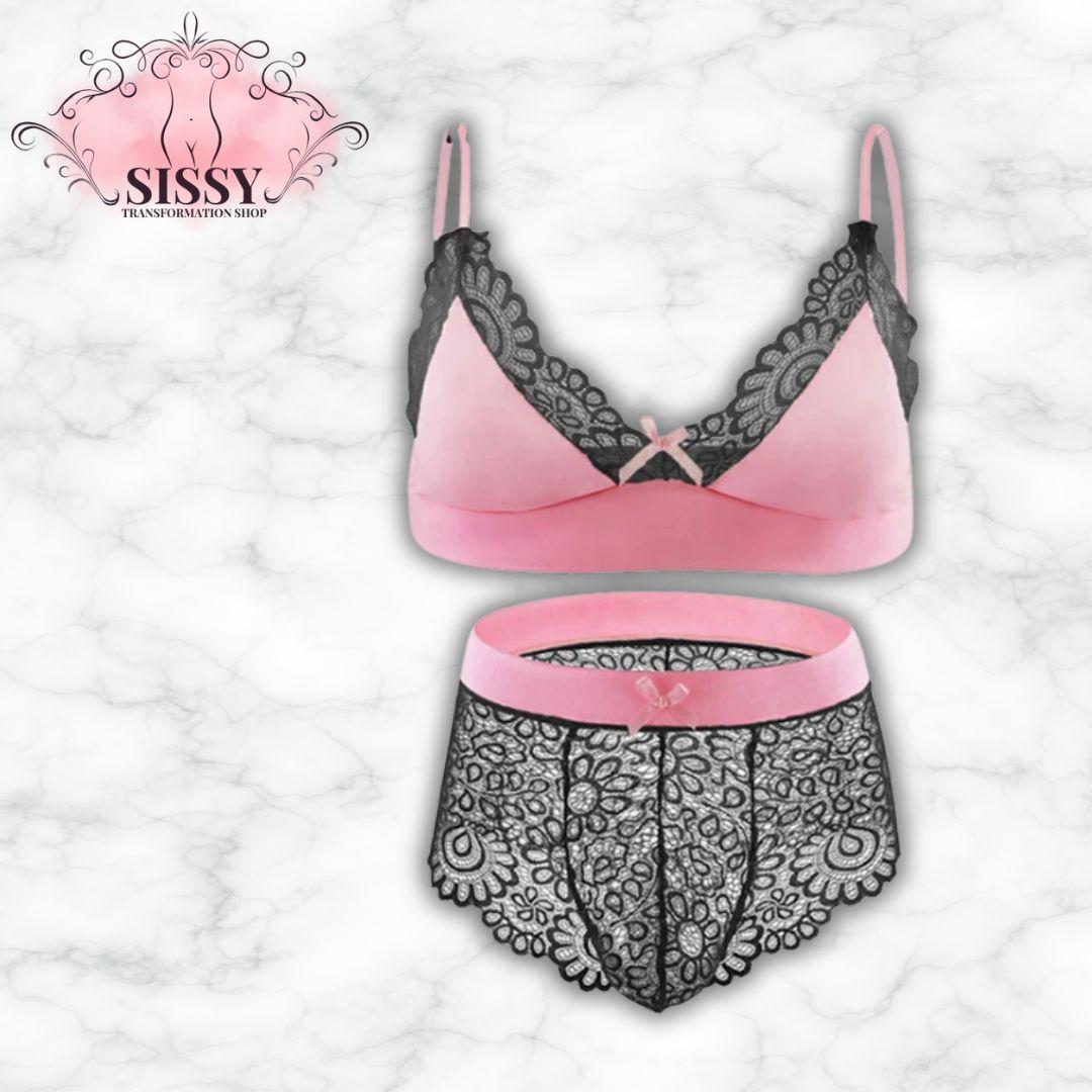 Men's Bra Sexy Underwear Set Men  Safety Belt Body Lace Sheer Panties Sissy Clothing Gay Exposure Bikini Lingerie