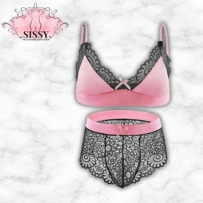 Men's Bra Sexy Underwear Set Men  Safety Belt Body Lace Sheer Panties Sissy Clothing Gay Exposure Bikini Lingerie