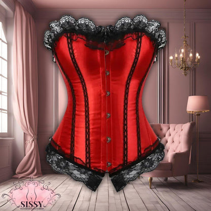 Woman Corset Sexy Satin Bustier Lace Up Boned Overbust Lace Trim Bustiers Stripe Corsets Fashion Corsage Party Costume Plus Size