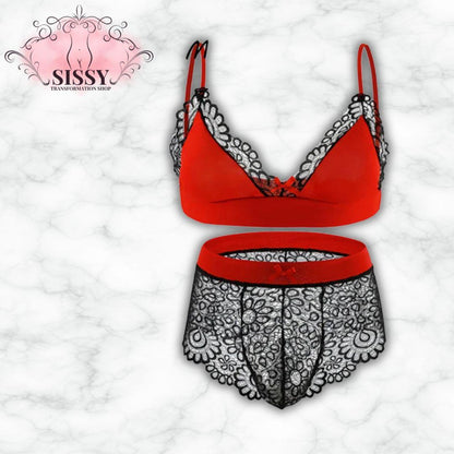 Men's Bra Sexy Underwear Set Men  Safety Belt Body Lace Sheer Panties Sissy Clothing Gay Exposure Bikini Lingerie