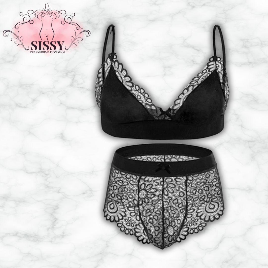 Men's Bra Sexy Underwear Set Men  Safety Belt Body Lace Sheer Panties Sissy Clothing Gay Exposure Bikini Lingerie