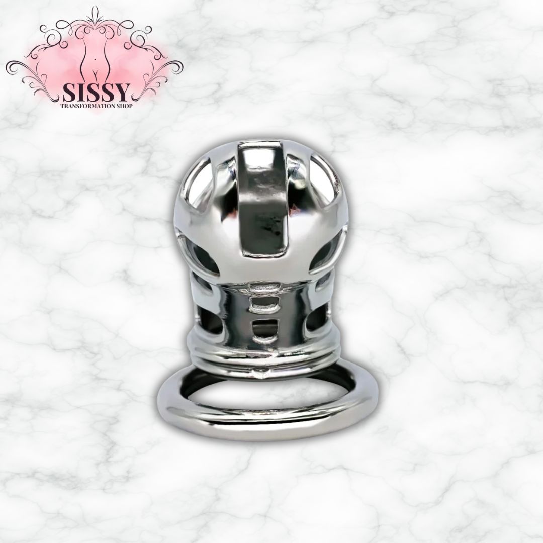 Cage de chasteté Sissy en acier brillant avec design aéré pour usage sécuritaire et confortable
