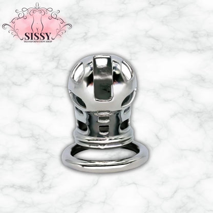 Cage de chasteté Sissy en acier brillant avec design aéré pour usage sécuritaire et confortable
