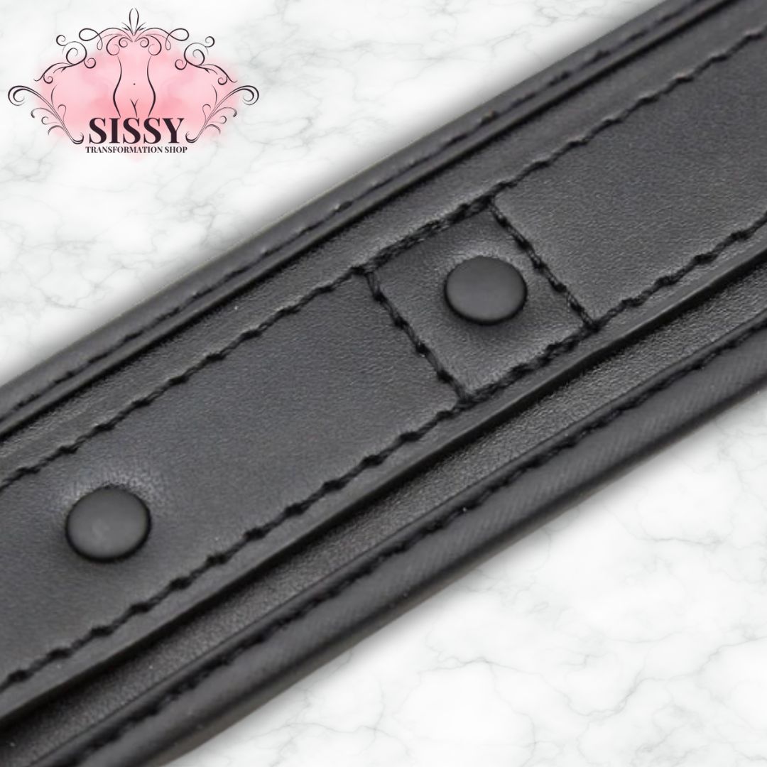 Collier BDSM en cuir PU avec chaîne de Sissy Transformation Shop avec rivets noirs solides