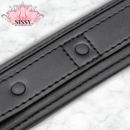 Collier BDSM en cuir PU avec chaîne de Sissy Transformation Shop avec rivets noirs solides