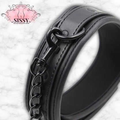 Collier BDSM en cuir PU avec chaîne noir résistant et ajustable pour accessoires Sissy Transformation Shop
