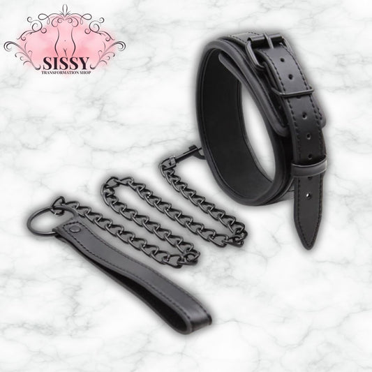 Collier BDSM en cuir PU avec chaîne noire et boucle réglable, accessoire pour jeux de rôle