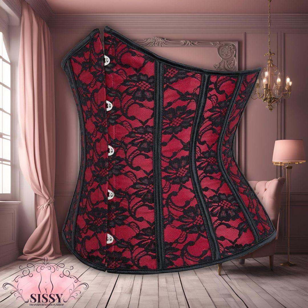 Underbust Corset Lace Floral Red Waist Trainer Cincher Gothic Women Slimming Belt Bustier Corselet