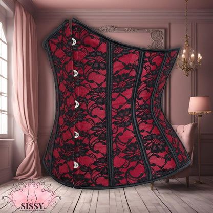 Underbust Corset Lace Floral Red Waist Trainer Cincher Gothic Women Slimming Belt Bustier Corselet