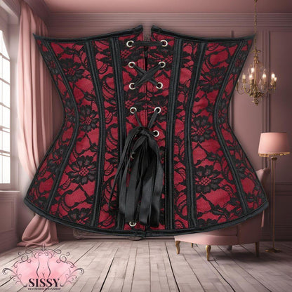 Underbust Corset Lace Floral Red Waist Trainer Cincher Gothic Women Slimming Belt Bustier Corselet