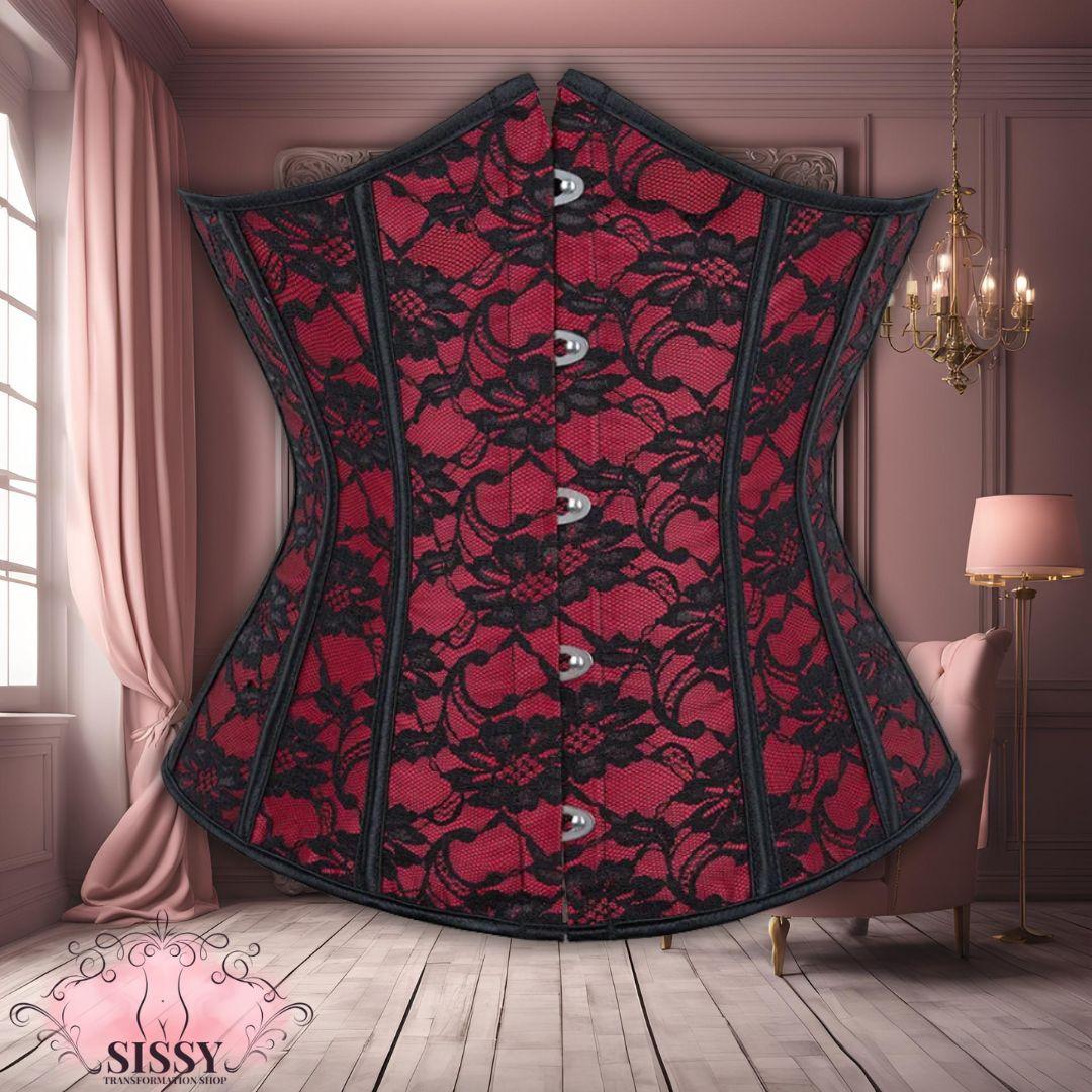 Underbust Corset Lace Floral Red Waist Trainer Cincher Gothic Women Slimming Belt Bustier Corselet