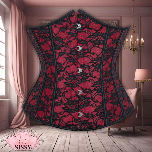 Underbust Corset Lace Floral Red Waist Trainer Cincher Gothic Women Slimming Belt Bustier Corselet