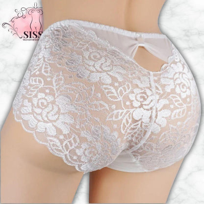 Culotte En Dentelle Florale Transparente Avec Poche Pour Sissy, design élégant et séduisant en dentelle blanche