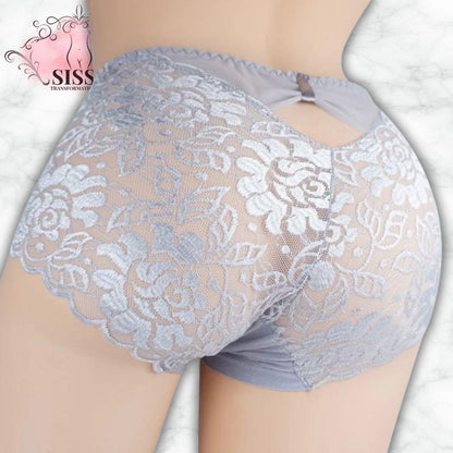 Culotte En Dentelle Florale Transparente Avec Poche Pour Sissy en dentelle grise avec design floral élégant