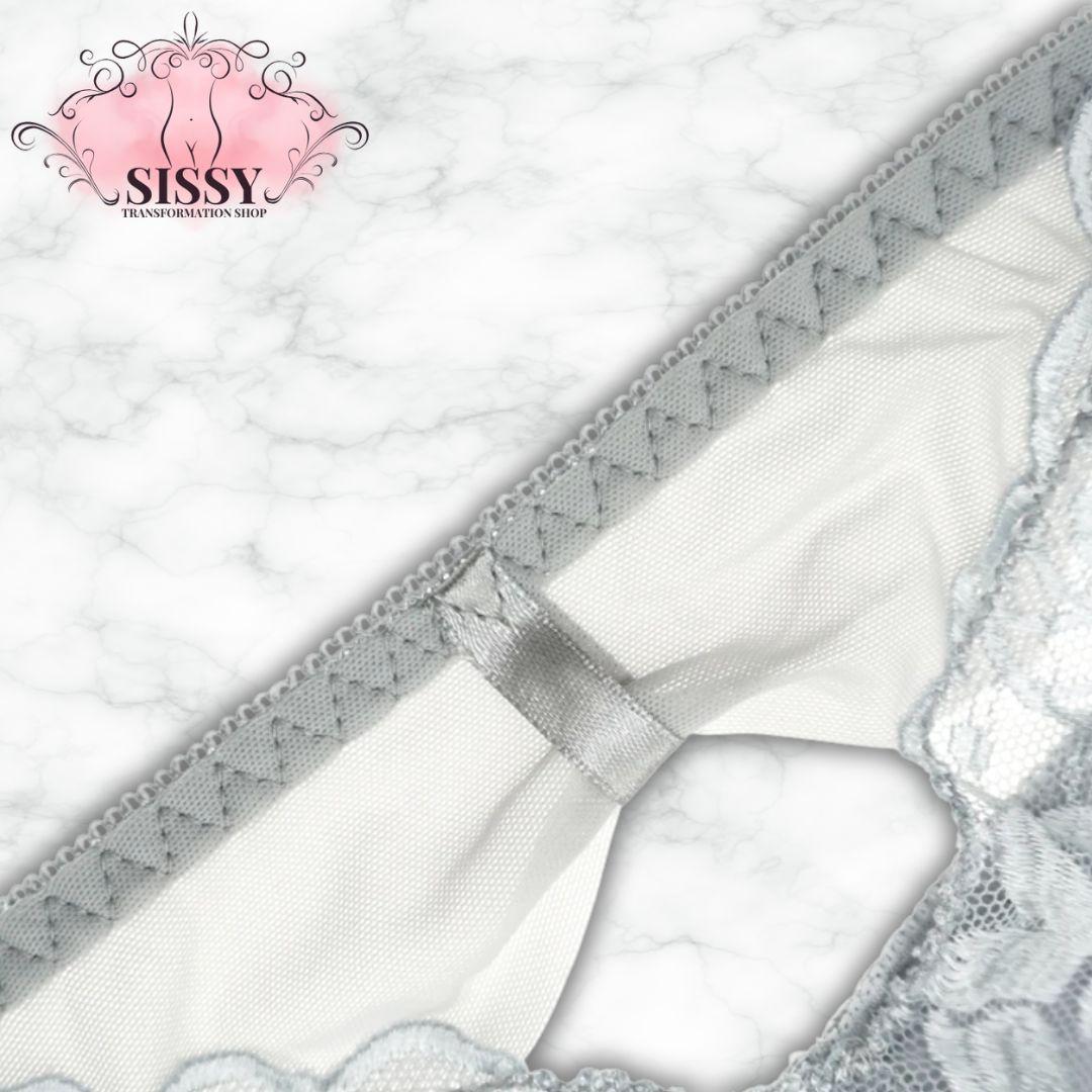 Culotte En Dentelle Florale Transparente Avec Poche Pour Sissy sur fond marbré élégant