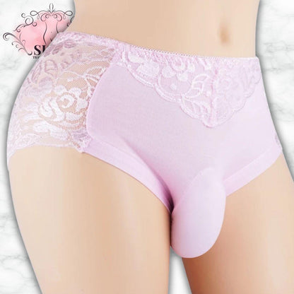Culotte en dentelle florale transparente avec poche pour sissy en rose, idéale pour un confort chic