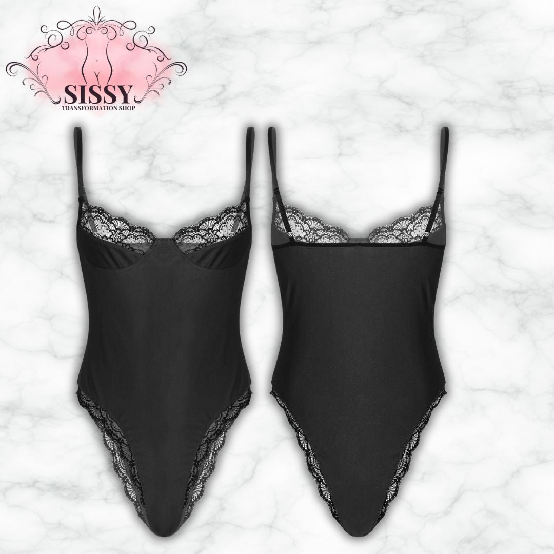 Body Sissy satin et dentelle noir avec détails en dentelle pour une allure élégante