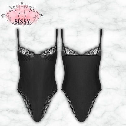 Body Sissy satin et dentelle noir avec détails en dentelle pour une allure élégante