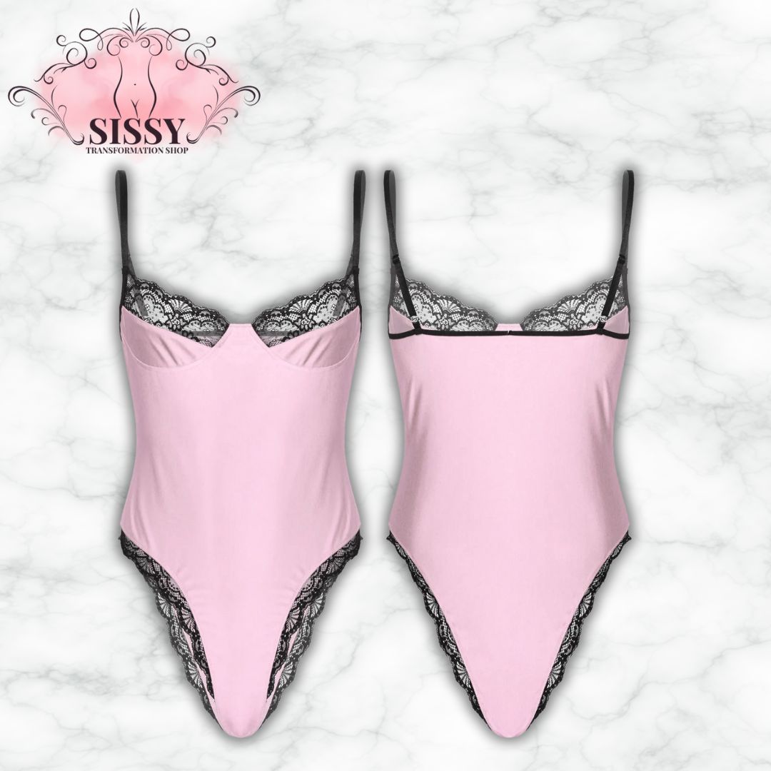 Body Sissy satin et dentelle rose avec bretelles fines pour une allure élégante et féminine.