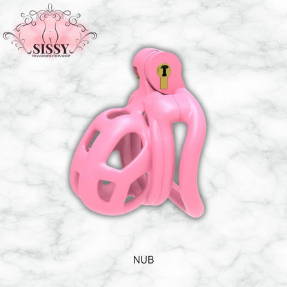 Cage de chasteté Cobra rose en plastique avec serrure intégrée par Sissy Transformation Shop