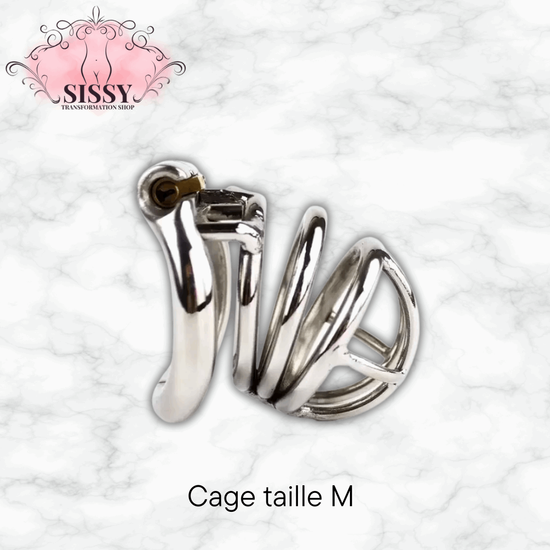 Cage de chasteté en acier inoxydable taille M de Sissy Transformation Shop