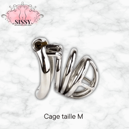 Cage de chasteté en acier inoxydable taille M de Sissy Transformation Shop