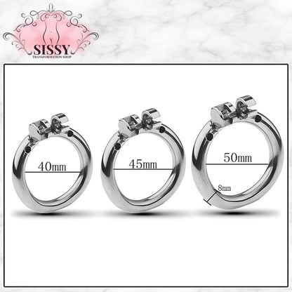 Cage de chasteté Nub en acier de tailles 40 mm, 45 mm et 50 mm vendue par Sissy Transformation Shop