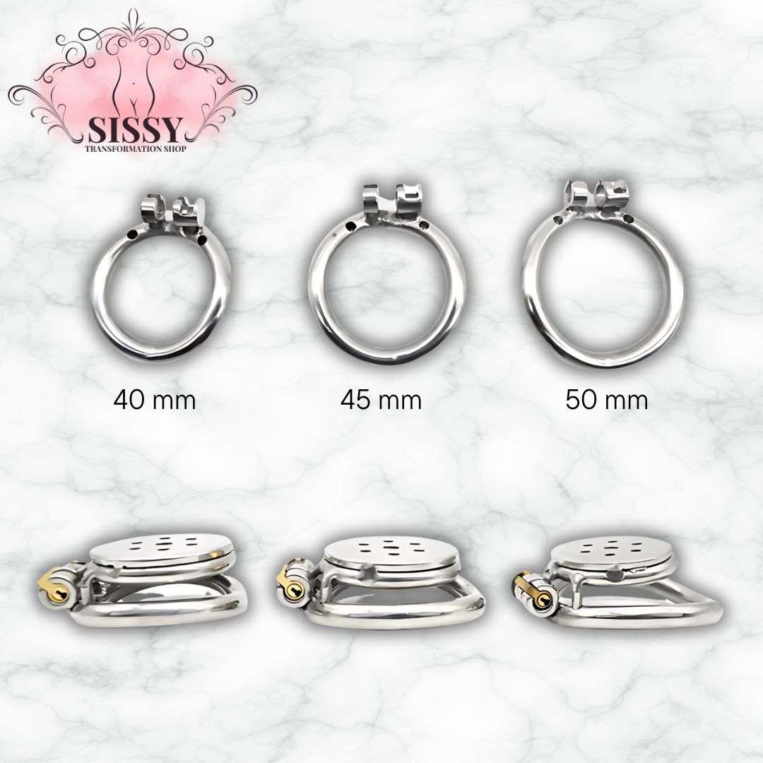 Cage de chasteté plate en acier inoxydable disponible en tailles 40, 45 et 50 mm