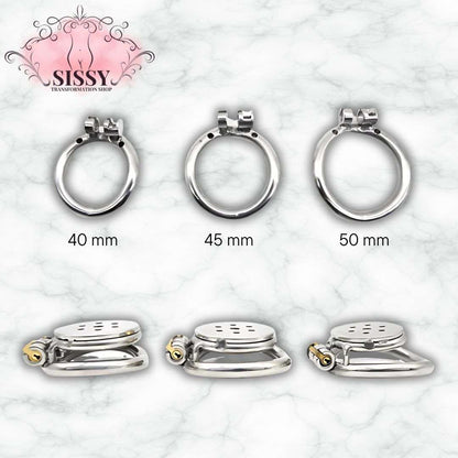 Cage de chasteté plate en acier inoxydable disponible en tailles 40, 45 et 50 mm