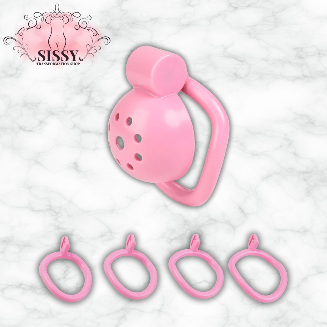 Cage de chasteté Small rose avec plusieurs anneaux ajustables par Sissy Transformation Shop
