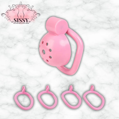 Cage de chasteté Small rose avec plusieurs anneaux ajustables par Sissy Transformation Shop