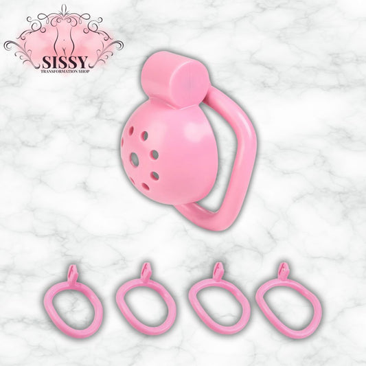 Cage de chasteté Small rose avec plusieurs anneaux ajustables par Sissy Transformation Shop