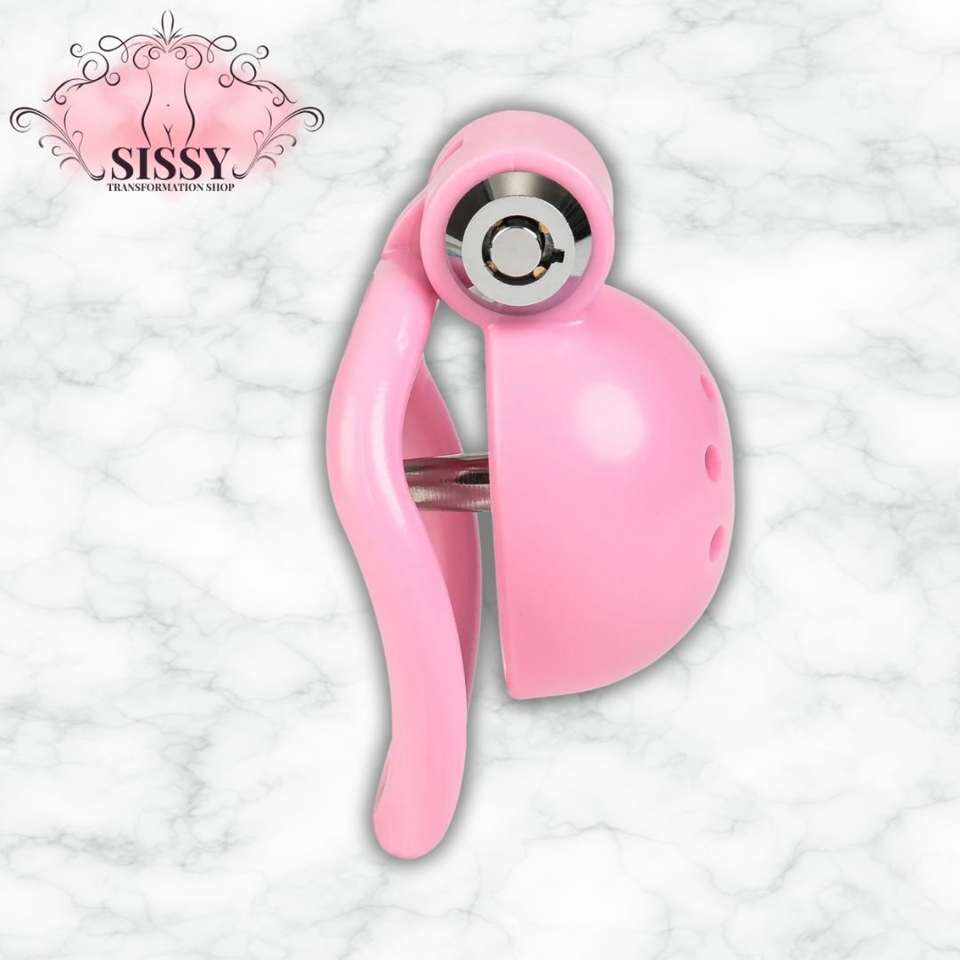 Cage de chasteté Small rose avec serrure en acier inoxydable par Sissy Transformation Shop