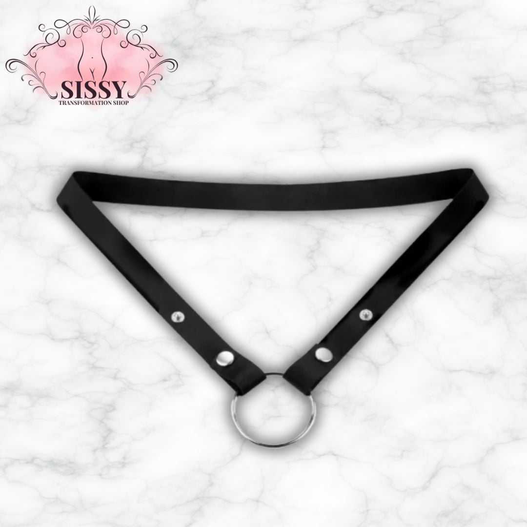 Ceinture universelle pour cage de chasteté en cuir noir avec anneau en métal pour fixation