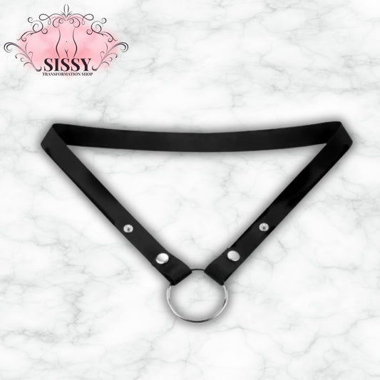 Ceinture universelle pour cage de chasteté en cuir noir avec anneau en métal pour fixation