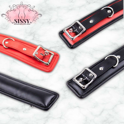 Collier de soumission BDSM en cuir noir et rouge avec boucles métalliques et design ajustable pour accessoires