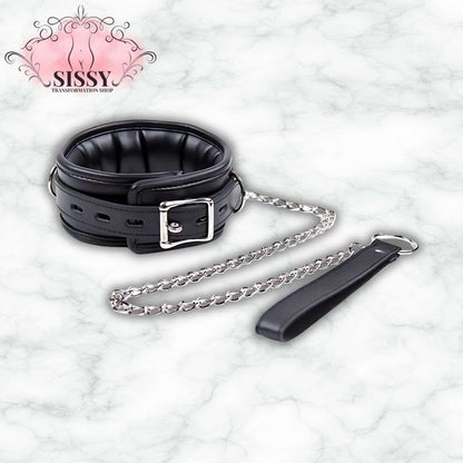 Collier de soumission BDSM en cuir noir avec chaîne et poignée pour accessoires BDSM