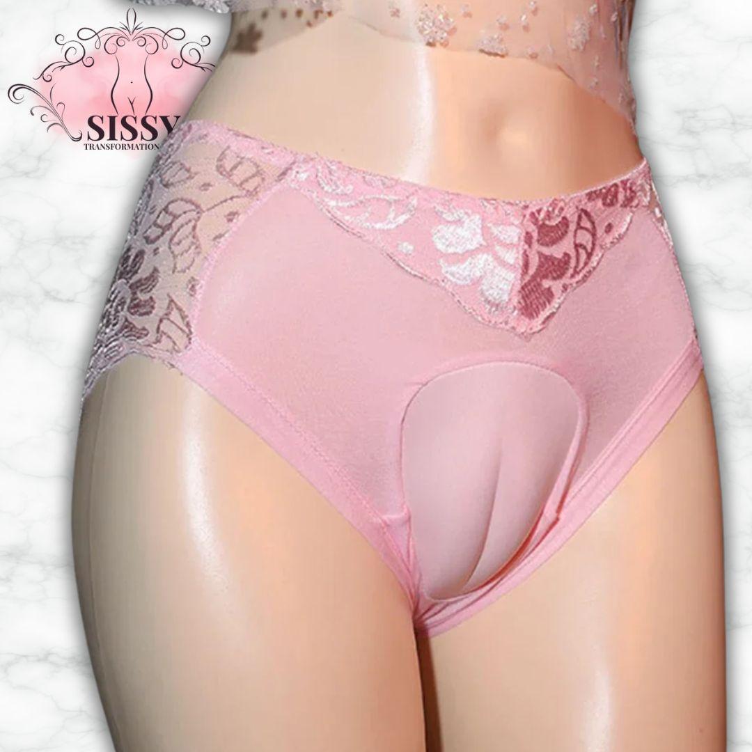 Culotte Gaff Sissy Avec Effet Camel Toe en dentelle rose pour une allure féminine et séduisante