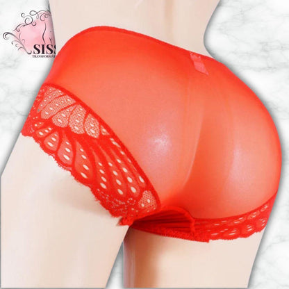 Culotte Sissy En Dentelle Avec Poche Frontale en rouge, offrant un style séduisant et confortable