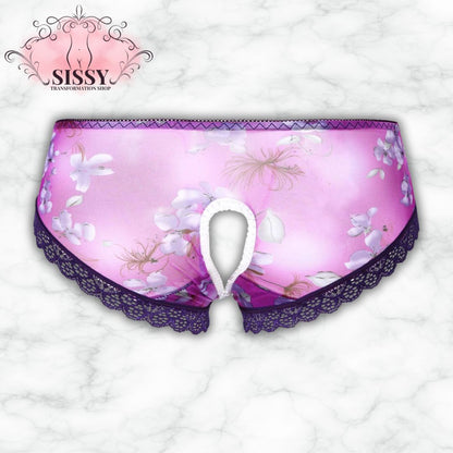 Culotte sissy transparente rose à motifs floraux avec dentelle noire de Sissy Transformation Shop