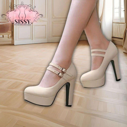 Escarpins à Talon Sissy ivoire à plateforme avec double bride et talon haut élégant pour femme