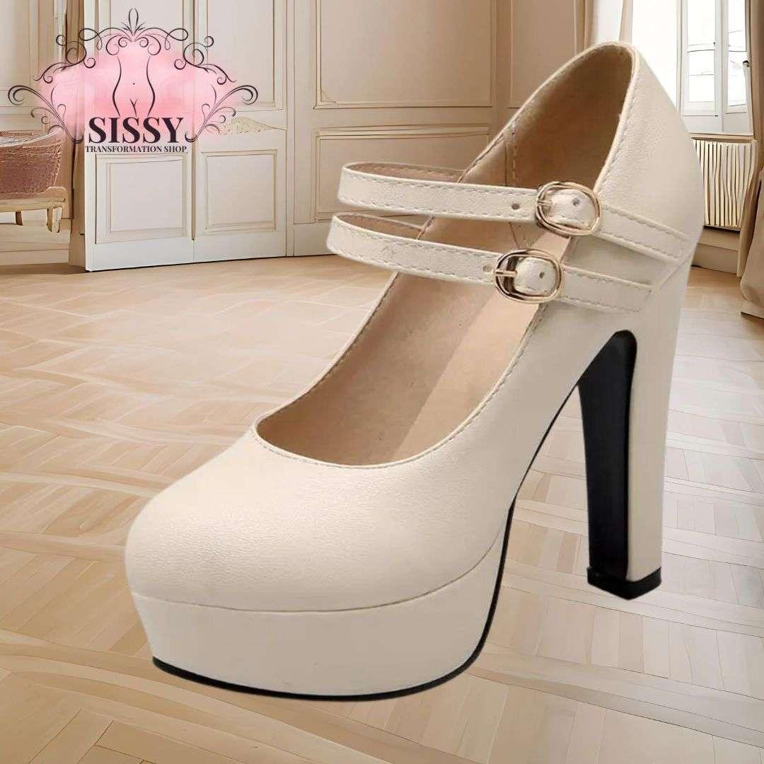 Escarpins à Talon Sissy crème avec double bride et boucle pour un style élégant