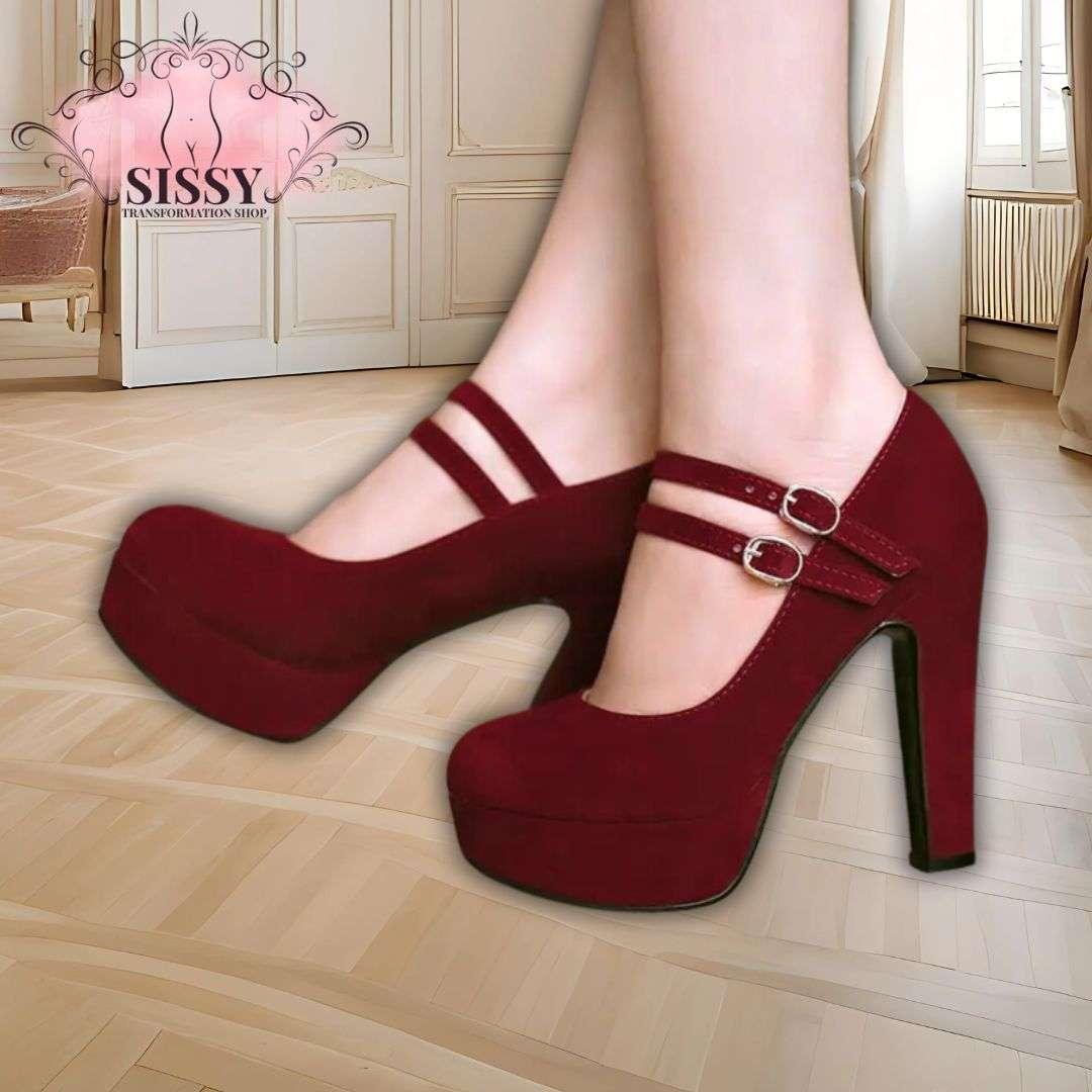 Escarpins à Talon Sissy rouges avec double bride et talon épais pour un style élégant