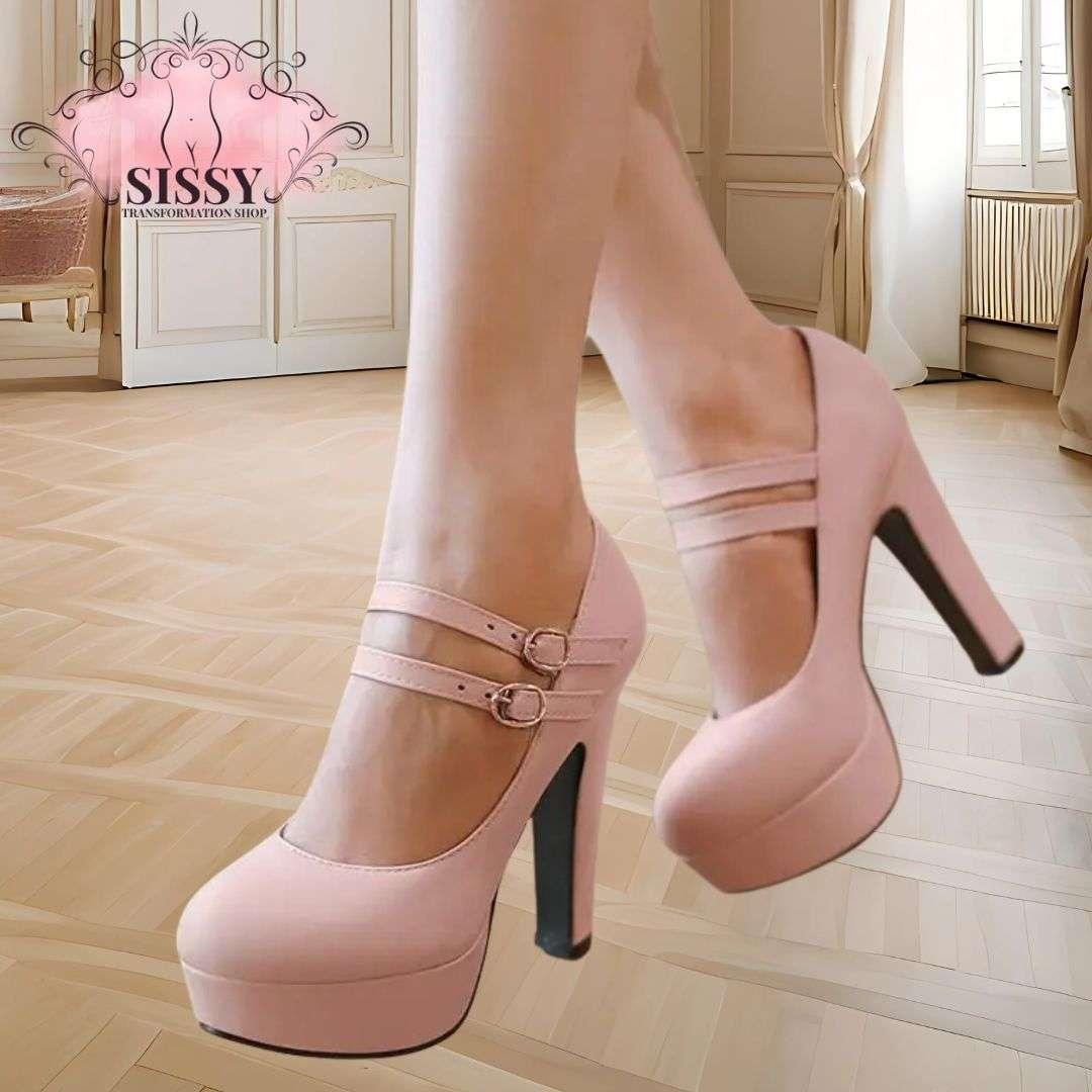 Escarpins à Talon Sissy roses avec brides doubles et boucle sur fond intérieur élégant