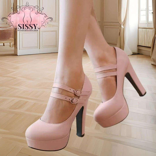 Escarpins à Talon Sissy roses avec brides doubles et boucle sur fond intérieur élégant