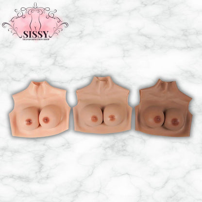 Faux seins silicone bonnet C en trois teintes différentes vendus par Sissy Transformation Shop