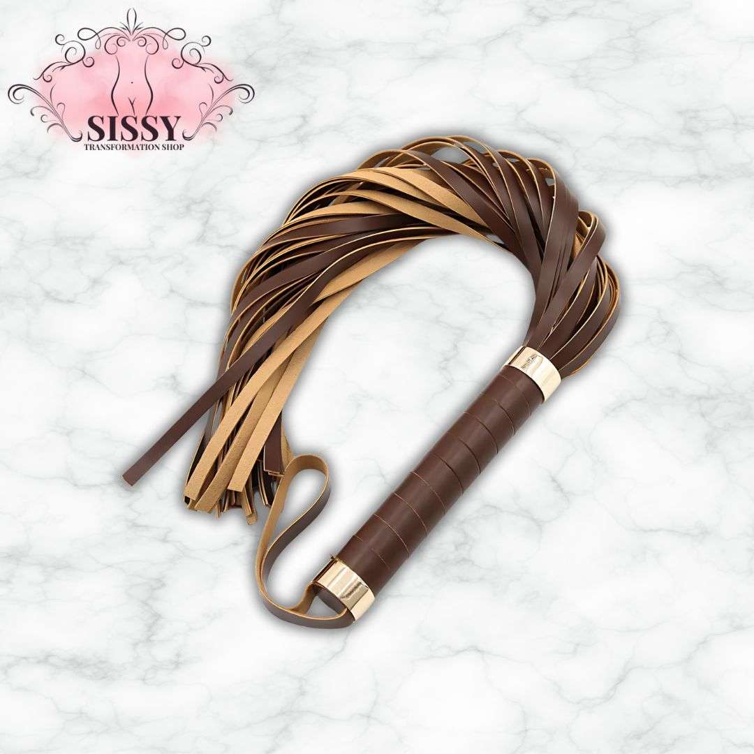Fouet BDSM en cuir PU marron avec lanières multiples et poignée confortable