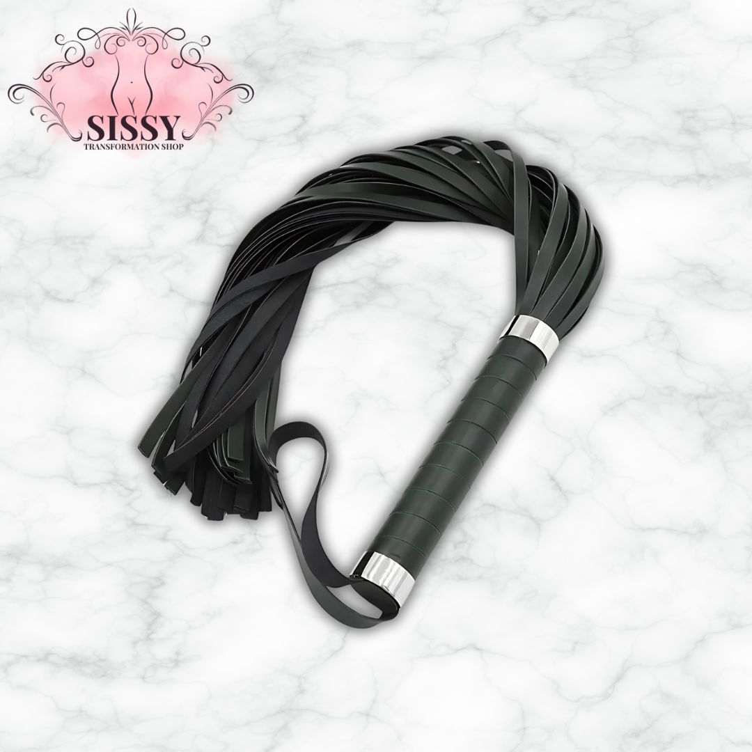 Fouet BDSM en cuir PU noir avec poignée antidérapante et lanières multiples