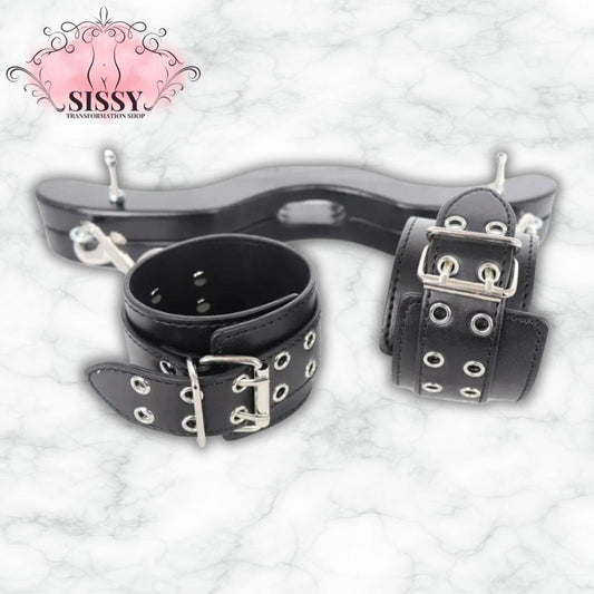 Humbler avec menottes en cuir noir ajustable vendu par Sissy Transformation Shop