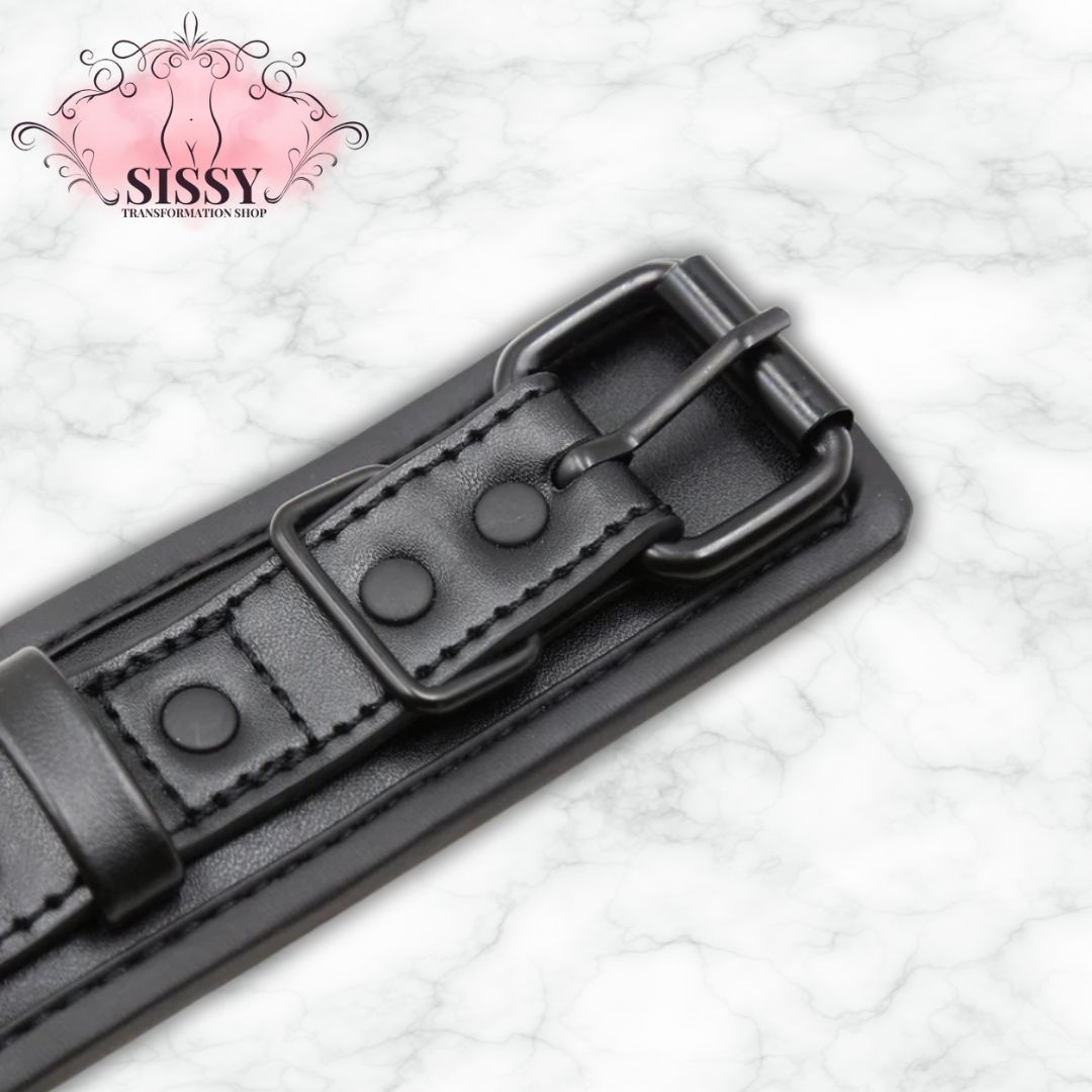 Sissy Transformation Shop menottes en cuir PU ajustables noires avec boucle métallique
